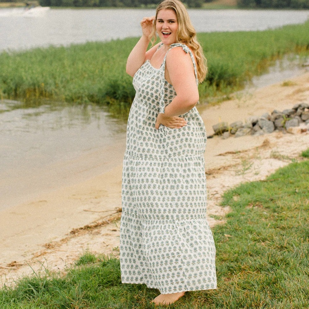 Floral Maxi Dress in Green and White